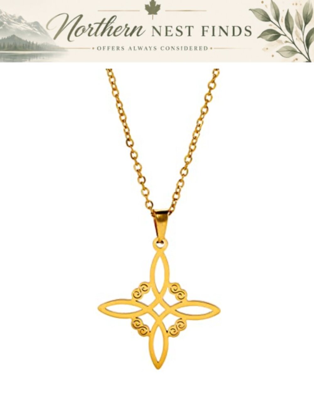 Stainless Steel Witches Knot Necklace Celtic Protection Pendant